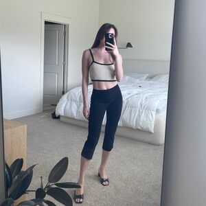 Beige Black Ribbed Crop Top